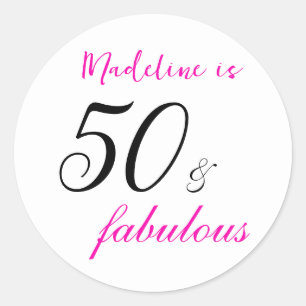 Sticker Rond 50 et fabuleuse typographie rose 50e anniversaire