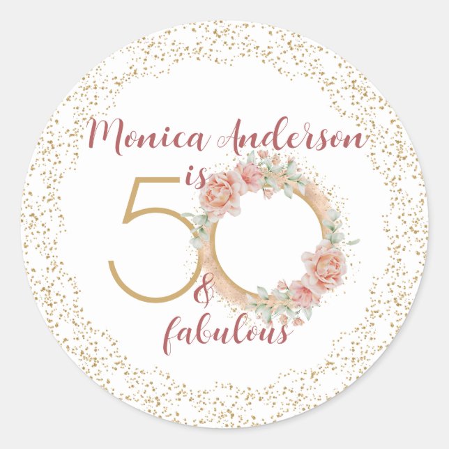 Sticker Rond 50 et fabuleux 50e anniversaire Parties scintillan (Devant)