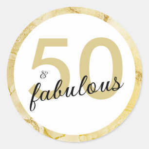 Sticker Rond 50 Et Fabuleux Anniversaire Blanc Or