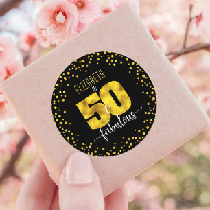 Sticker Rond 50 et fabuleux anniversaire chic feuille d'or poin