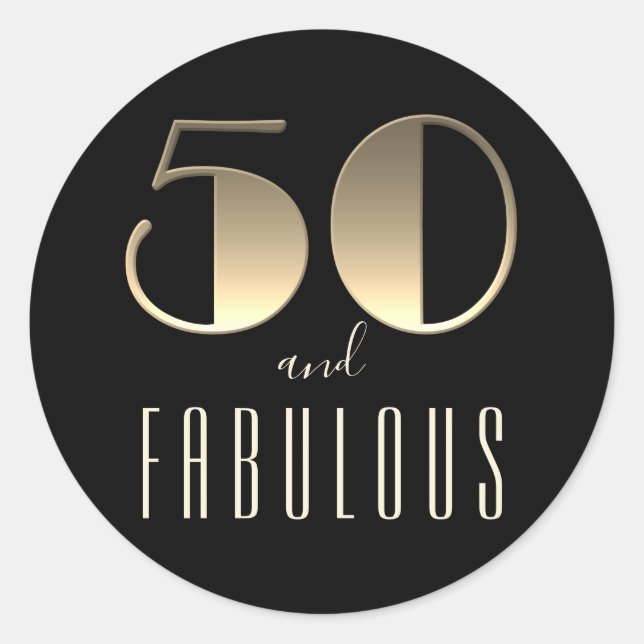Sticker Rond 50 et fabuleux anniversaire Noir et Or (Devant)