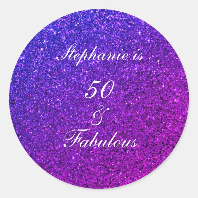 Sticker Rond 50 Et Fabuleux Anniversaire Ombre Rose Purple Part (Devant)