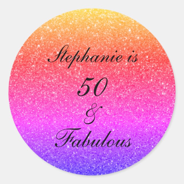 Sticker Rond 50 Et Fabuleux Anniversaire Rose Black Violet Part (Devant)