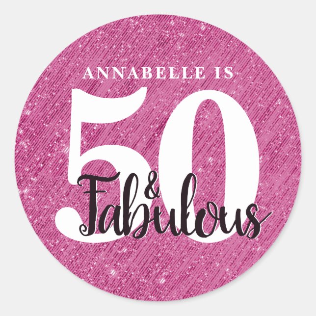 Sticker Rond 50 et fabuleux Anniversaire rose Parties scintilla (Devant)