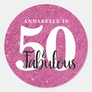 Sticker Rond 50 et fabuleux Anniversaire rose Parties scintilla