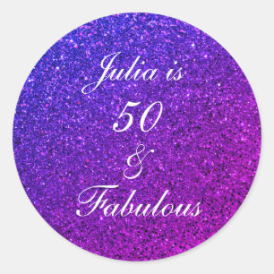 Sticker Rond 50 Et Fabuleux Anniversaire Rose violet Parties sc