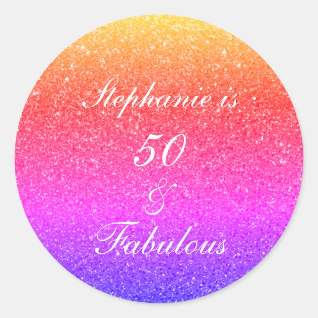 Sticker Rond 50 Et Fabuleux Anniversaire rose violet Parties sc (Devant)