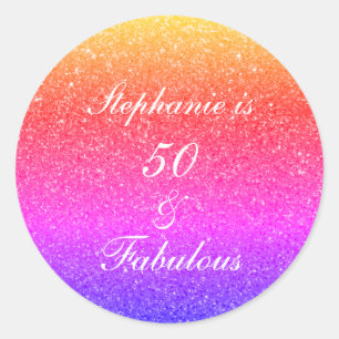 Sticker Rond 50 Et Fabuleux Anniversaire rose violet Parties sc