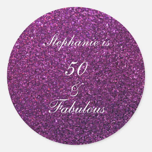 Sticker Rond 50 Et Fabuleux Anniversaire Violet Parties scintil (Devant)