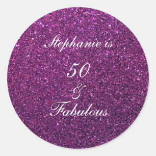 Sticker Rond 50 Et Fabuleux Anniversaire Violet Parties scintil