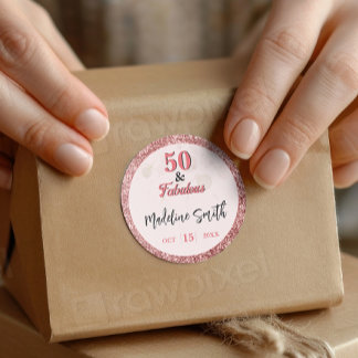 Sticker Rond 50 et fabuleux Elegant Rose  rose Parties scintill