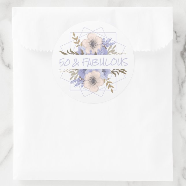 Sticker Rond 50 et fabuleux Floral Birthday Party Wild Roses (Sac)