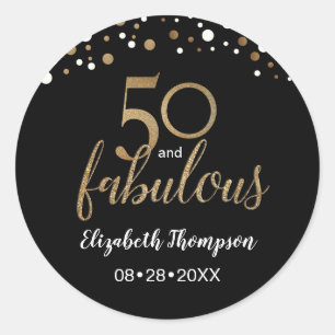 Sticker Rond 50 et fabuleux or noir confetti 50e anniversaire