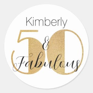 Sticker Rond 50 et fabuleux or Personnalisé Anniversaire C