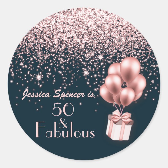 Sticker Rond 50 et fabuleux Rose Gold 50e fête d'anniversaire (Devant)