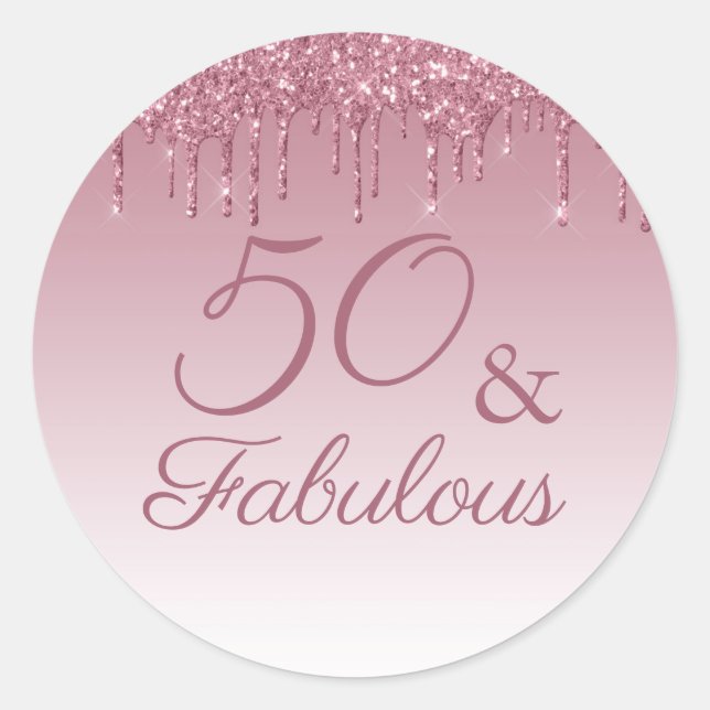 Sticker Rond 50 et fabuleux Rose Gold rose Parties scintillant  (Devant)