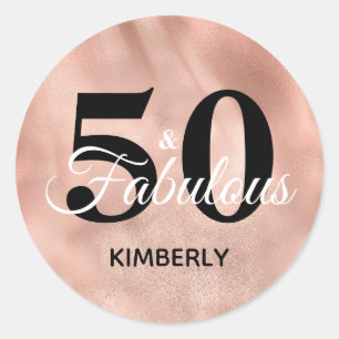 Sticker Rond 50 et fabuleux Rose or personnalisé Anniversaire C