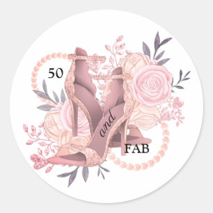 Sticker Rond 50 Et Fabuleux Rose Parties scintillant Or Chaussu