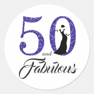 Sticker Rond 50 et fabuleux   Typographie 50e anniversaire