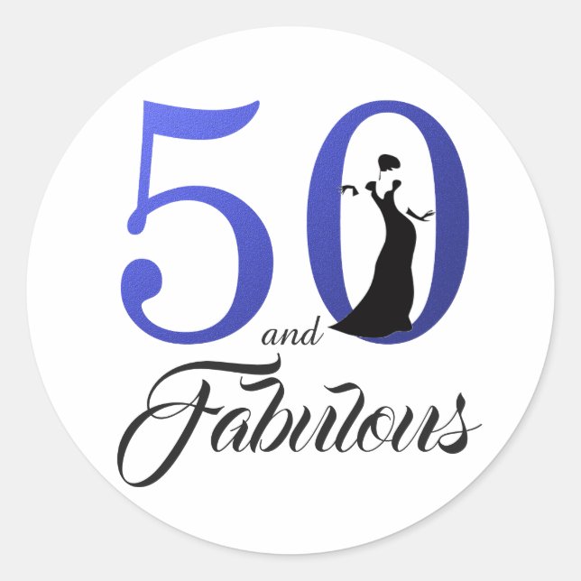 Sticker Rond 50 et Fabulous Blue | Typographie 50e anniversaire (Devant)