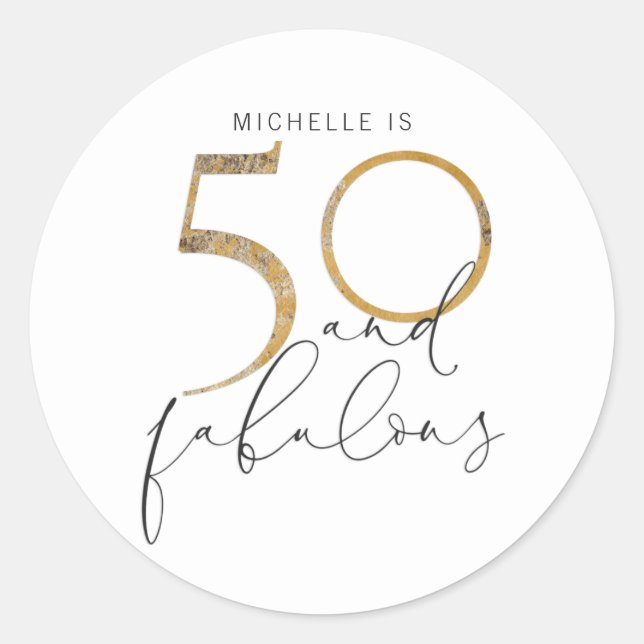Sticker Rond 50 et Fabulous Gold Black & White Nom (Devant)