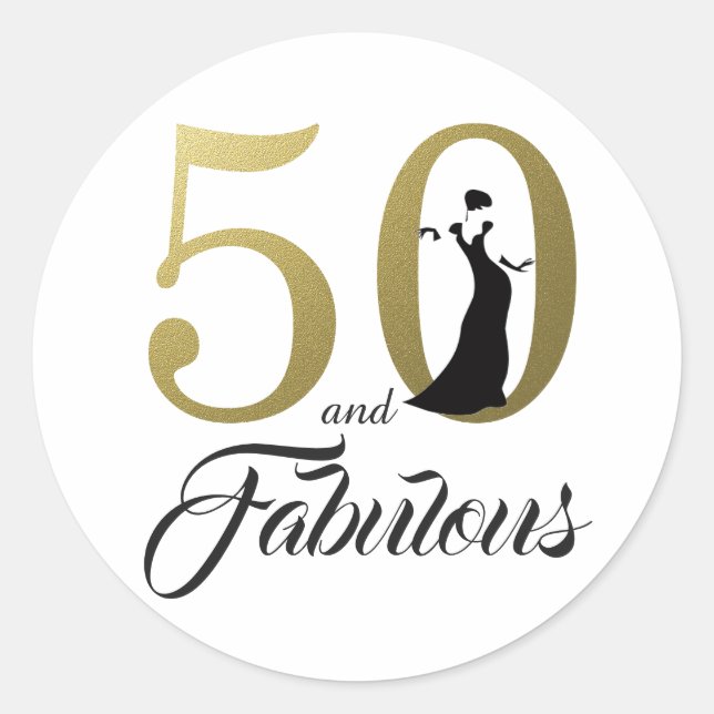 Sticker Rond 50 et Fabulous Gold | Typographie 50e anniversaire (Devant)
