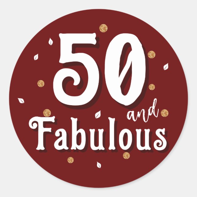 Sticker Rond 50 et Fabulous Parties scintillant Rouge 50e anniv (Devant)