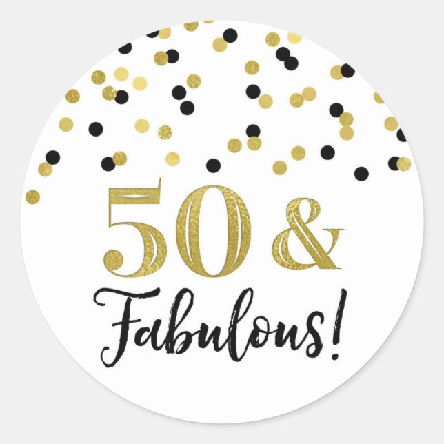 Sticker Rond 50 & Fabuleux Anniversaire Noir Confetti (Devant)