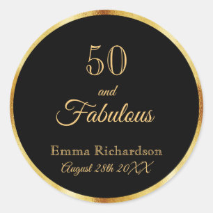 Sticker Rond 50 fabuleux Anniversaire noir nom or