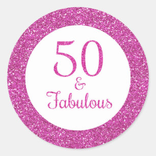 Sticker Rond 50 & Fabuleux anniversaire Sparkly Pink Parties sc