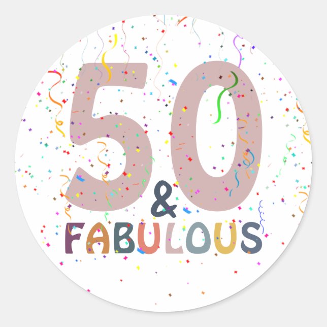 Sticker Rond 50 & Fabuleux Fun Confetti Pink Typographie tendan (Devant)