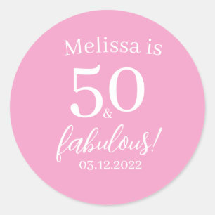 Sticker Rond 50 Fabuleux Pink 50e fête d'anniversaire Personnal