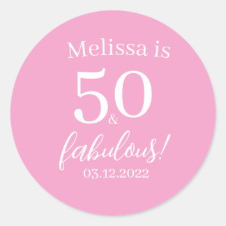 Sticker Rond 50 Fabuleux Pink 50e fête d'anniversaire Personnal