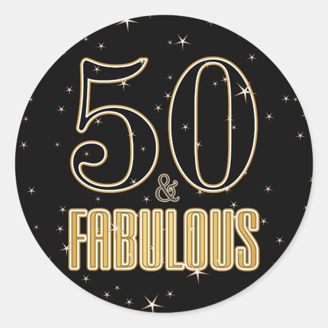 Sticker Rond 50 & Fabulous Black Gold Typographie 50e anniversa (Devant)