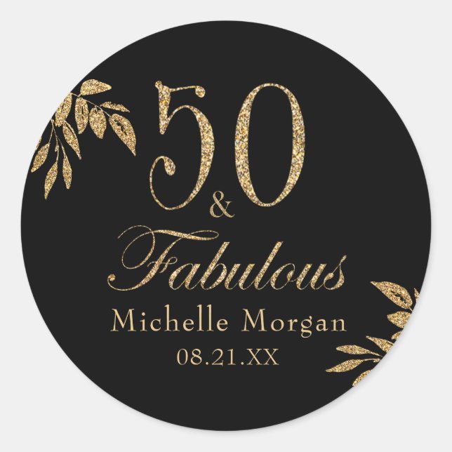 Sticker Rond 50 & Fabulous Gold Black Parties scintillant fête  (Devant)