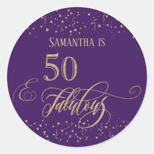 Sticker Rond 50 & Fabulous Gold Parties scintillant Confetti, D (Devant)