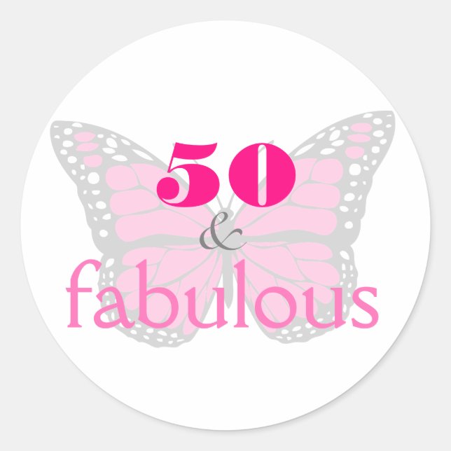 Sticker Rond 50 & Fabulous Pink 50e Anniversaire Papillon (Devant)