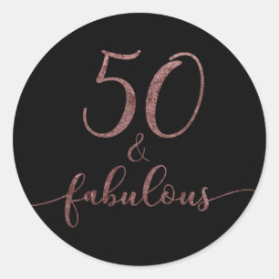 Sticker Rond "50 & Fabulous" Rose Parties scintillant or Annive