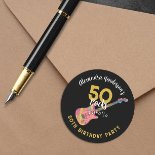 Sticker Rond 50 Roches Guitare rose 50e Anniversaire de la fête