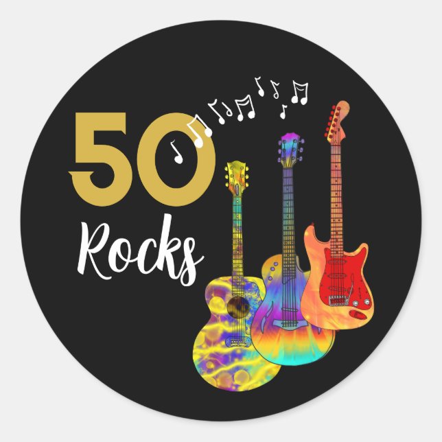 Sticker Rond 50 Rocks 50e anniversaire fête (Devant)