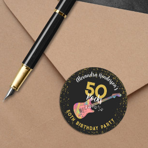 Sticker Rond 50 Rocks Cool Rose Black Gold 50e fête d'anniversa