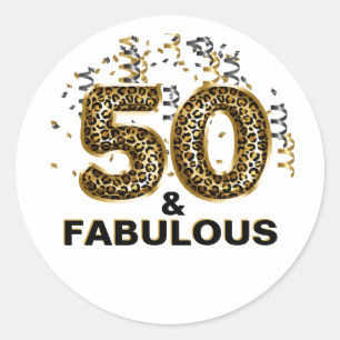 Sticker Rond 50e anniversaire 50 et Empreinte de léopard fabule