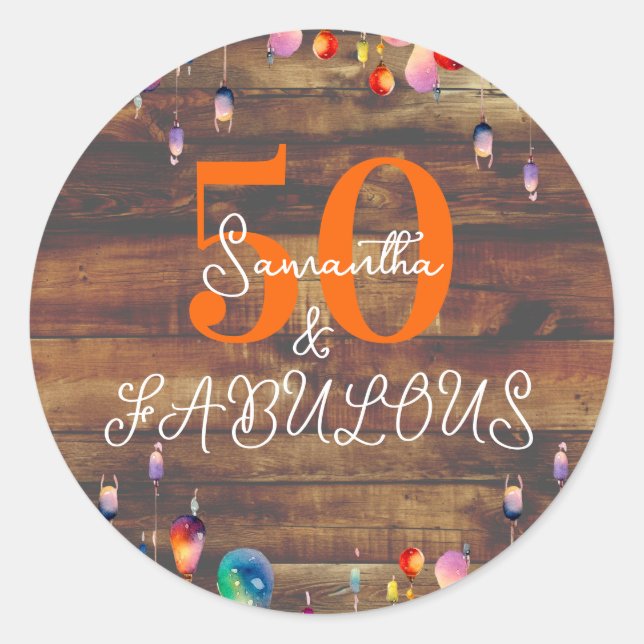 Sticker Rond 50e anniversaire 50 et fabuleux parti rustique (Devant)