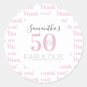 Sticker Rond 50e anniversaire 50 fabuleux Merci rose moderne