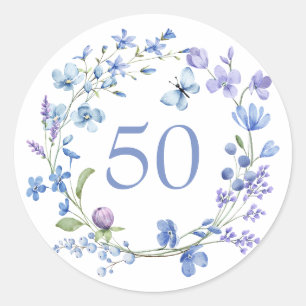 Sticker Rond 50e anniversaire Blue Floral