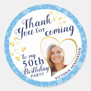 Sticker Rond 50e anniversaire Blue Winter Favor Merci