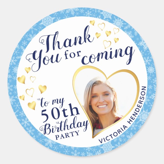 Sticker Rond 50e anniversaire Blue Winter Favor Merci (Devant)