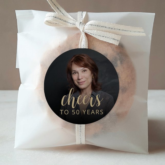 Sticker Rond 50e anniversaire de fête Photo Cheers (Créateur téléchargé)