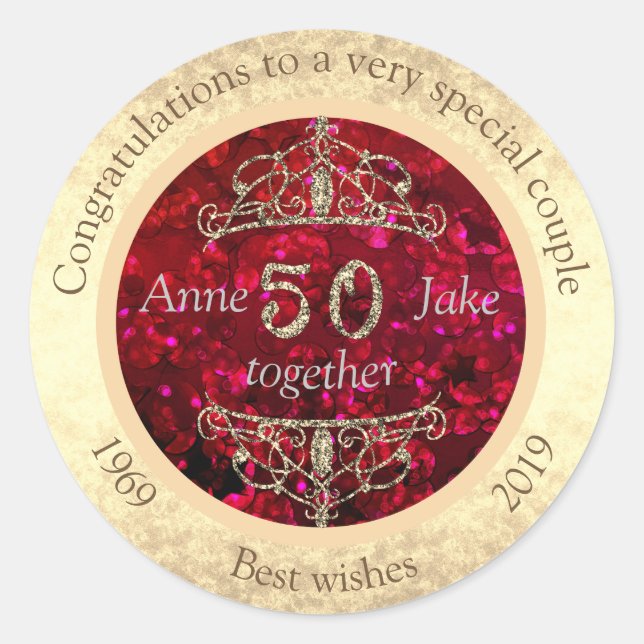 Sticker Rond 50e anniversaire de Mariage Cadeaux pour les coupl (Devant)