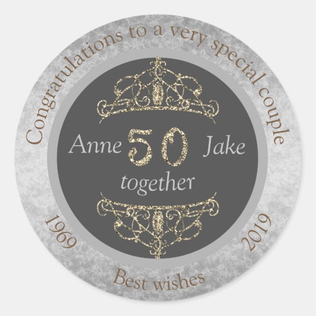 Sticker Rond 50e anniversaire de Mariage Cadeaux pour les coupl (Devant)